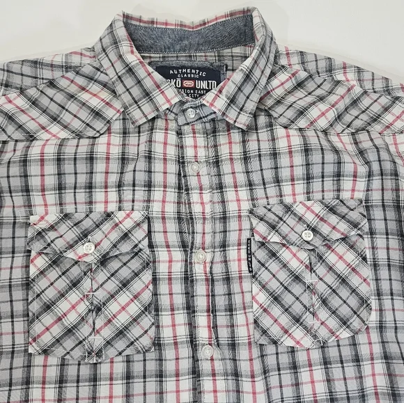 Ecko Button Down Shirt Mens XL Red Black White Chest Pocket‎ Y2K Throwback Style - Picture 6 of 7
